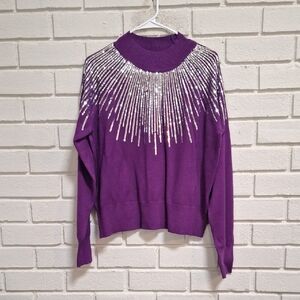 Oliver. O Purple Sweater with Silver Sequin Design. Size Medium NWT